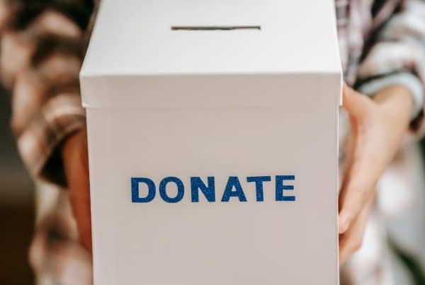 White donation box, symbolizing HOPE For Prisoners monthly donations for prisoners